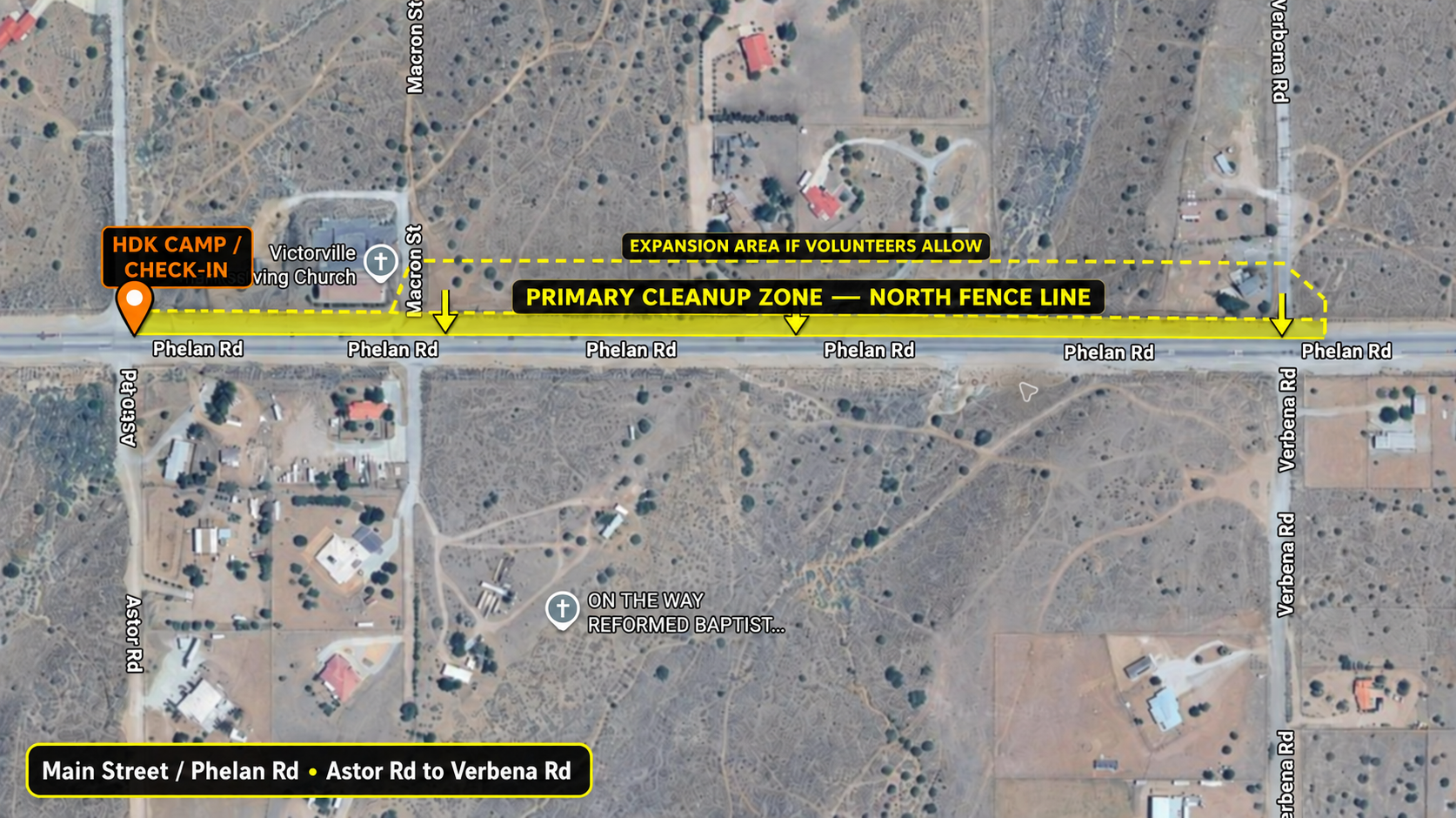 Map of the cleanup and camp areas for Operation Main